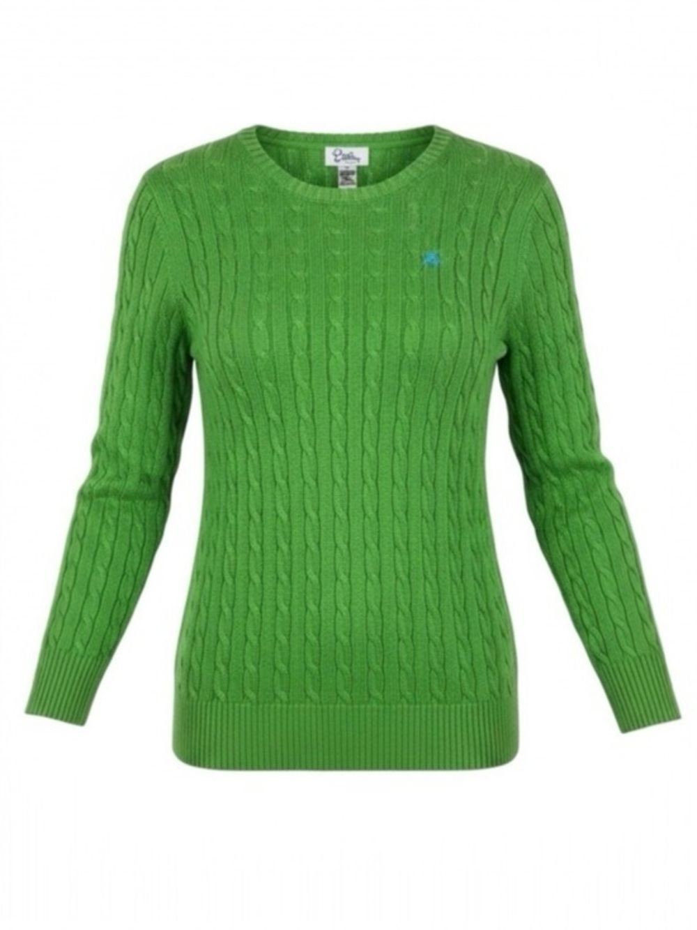 Vintage 90s Lilly Pulitzer Palm Beach Green Preppy Cable Knit Sweater Size S